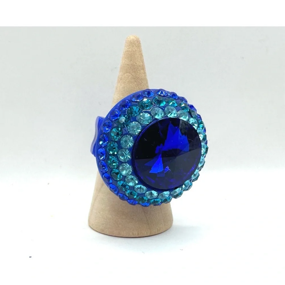 Bright Blue Round Rhinestone Stretch Ring